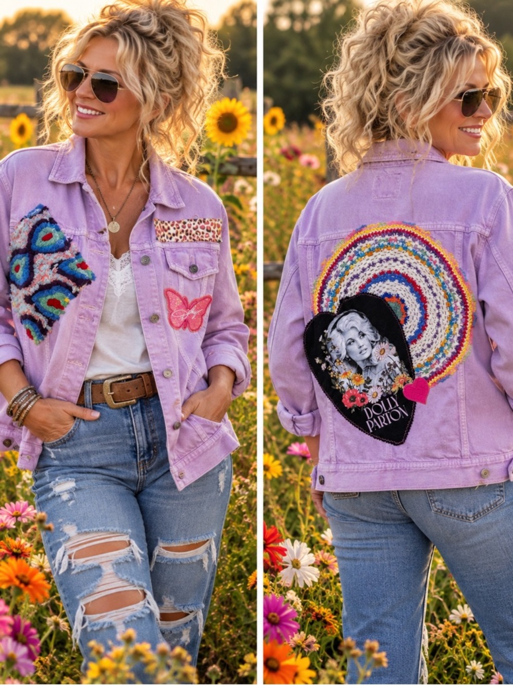 Recycled UpCycled Vintage Pink/Purple NWOT Honoring Dolly Parton Coat of Colors